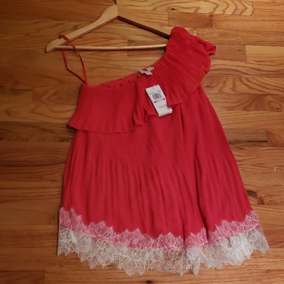 MICHAEL Michael Kors Tops - NWT - One Shoulder Pleated Top w/Lace Trim